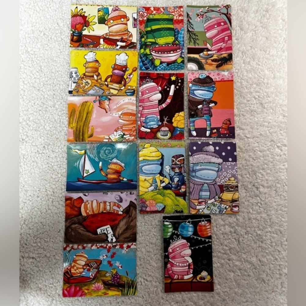Monkey Sock Monkey Bundle of Colorful Sock Monkey Art Postcard Set